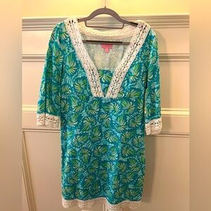 Women's Lilly Pulitzer Sherman Shorely Blue Seashell Swirl Shift Dress Size 4